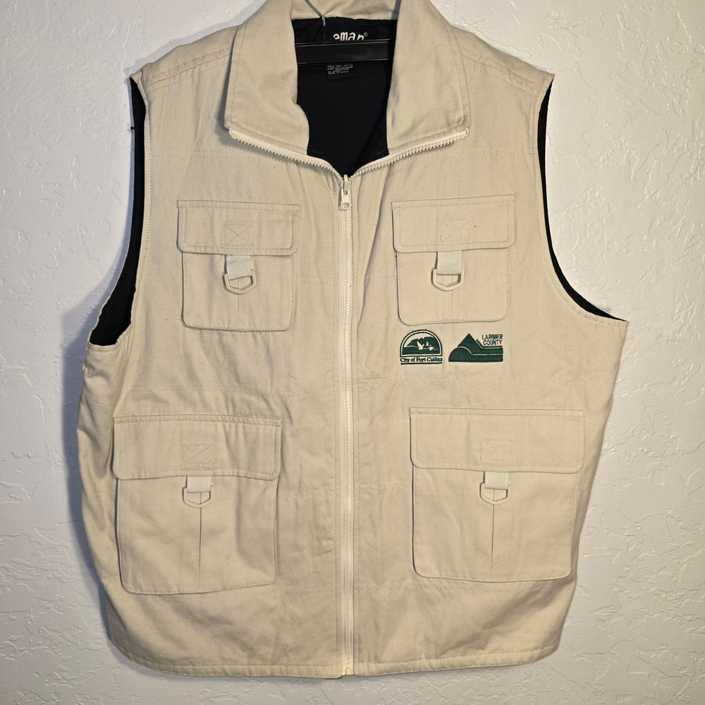 Haleman Utility Vest Large Mens Beige Cotton Canvas Fort Collins Larimer County